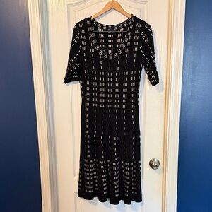 Gabby Skye Black and White Checkered sweater Midi Dress